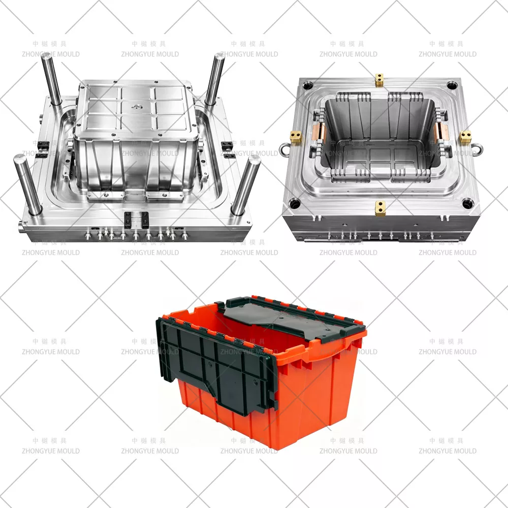 Caja apilable encajable con molde de tapa adjunto