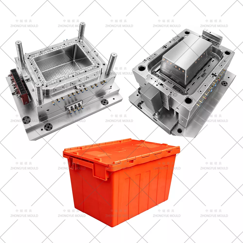 Caja de almacenamiento apilable logística de plástico con molde de tapa